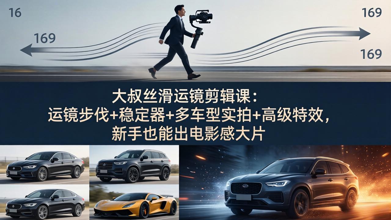 大叔丝滑运镜剪辑课:运镜步伐+稳定器+多车型实拍+高级特效,新手也能出电影感大片-优优云网创