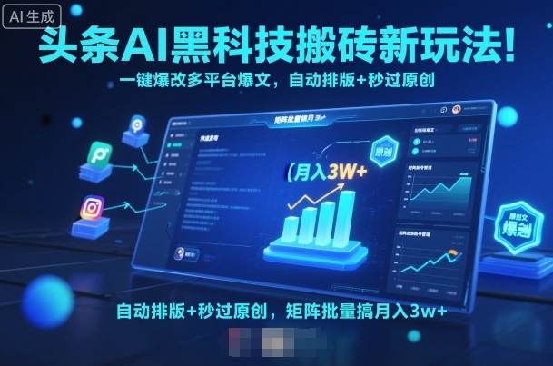 头条AI黑科技搬砖新玩法!一键爆改多平台爆文,自动排版+秒过原创,矩阵批量搞月入3w+【揭秘】-优优云网创