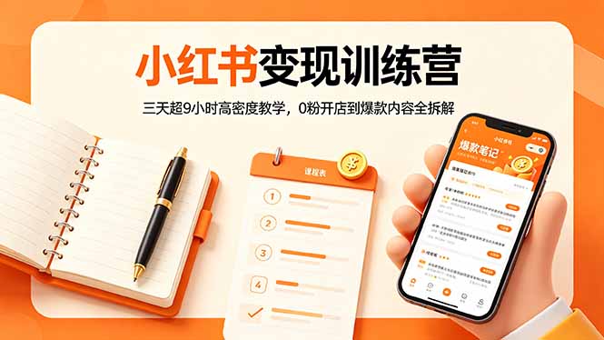 小红书变现训练营:三天超9小时高密度教学,0粉开店到爆款内容全拆解-优优云网创