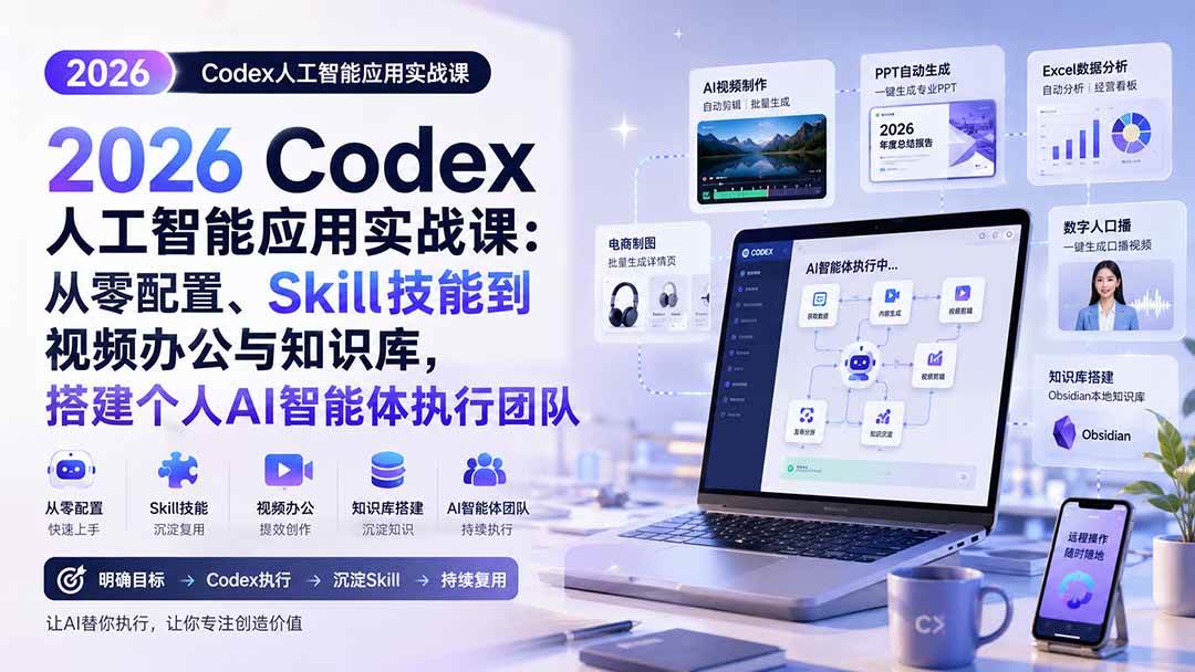 (20067期)2026 Codex人工智能应用实战课:从零配置、Skill技能到视频办公与知识库,搭建个人AI智能体执行团队-思丰网赚