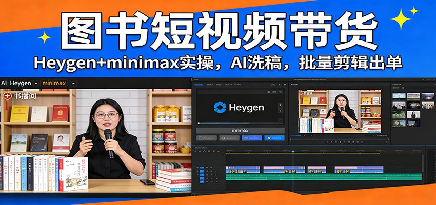 图书短视频带货:Heygen+minimax实操,AI洗稿 ,批量剪辑出单-优优云网创