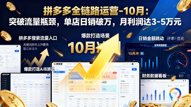 拼多多全链路运营-10月：突破流量瓶颈，单店日销破万，月利润达3-5万元-优优云网创