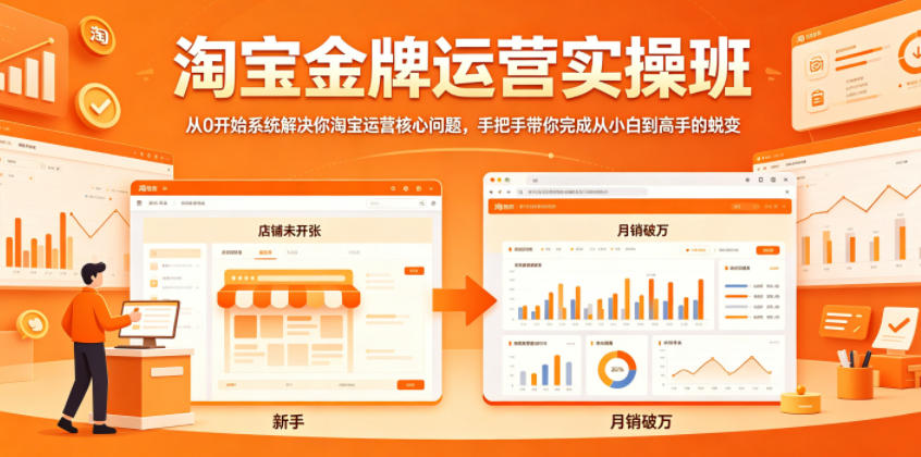 淘宝金牌运营实操班，从0开始系统解决你淘宝运营核心问题，手把手带你完成从小白到高手的蜕变-优优云网创