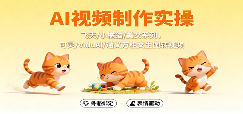 AI视频制作实操,飞天/小橘猫/美女系列,可灵/ViduAl/通义万相文生图转视频-优优云网创