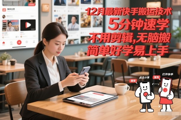 12月最新快手搬运技术,5分钟速学,不用剪辑无脑搬,简单好学易上手