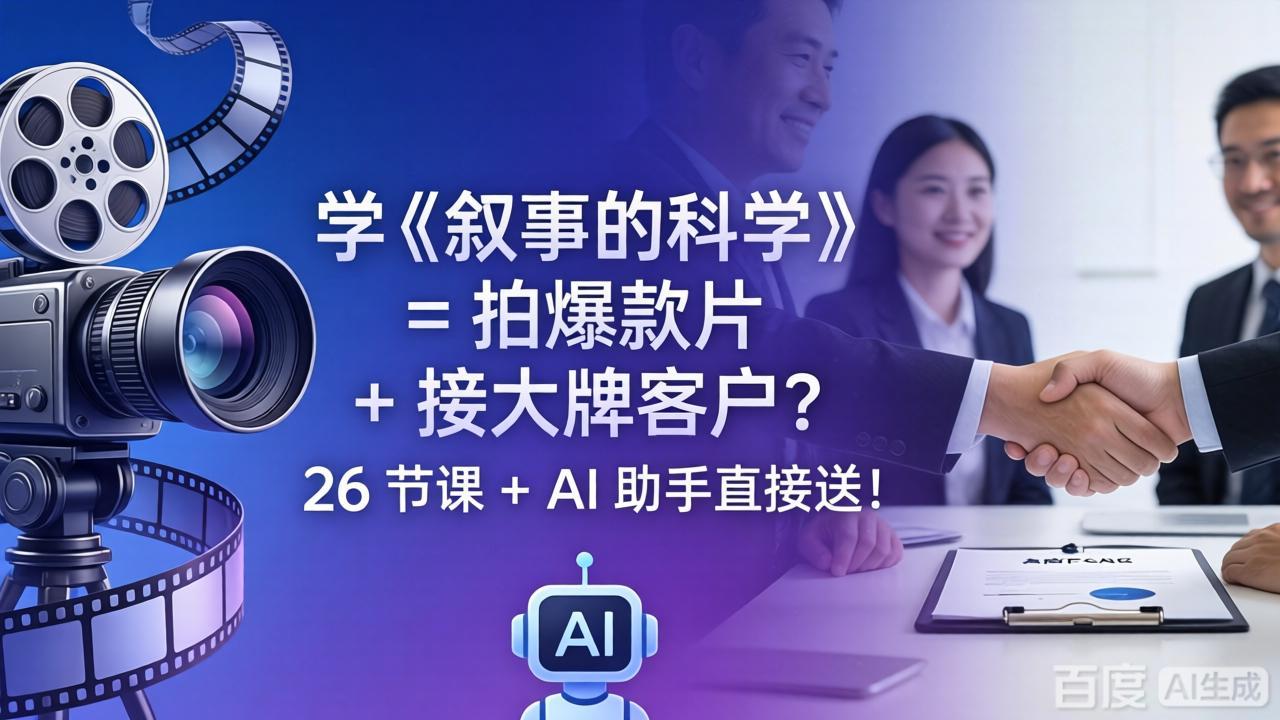 学《叙事的科学》= 拍爆款片 + 接大牌客户?26 节课 + AI 助手直接送!-优优云网创
