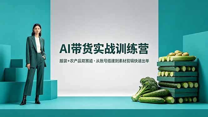 AI带货实战训练营，服装+农产品双赛道，从账号搭建到素材剪辑快速出单-优优云网创