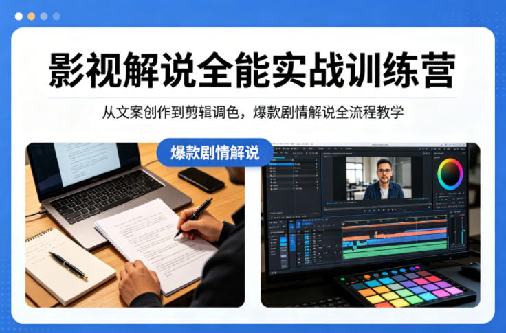 影视解说全能实战训练营:从文案创作到剪辑调色,爆款剧情解说全流程教学-优优云网创