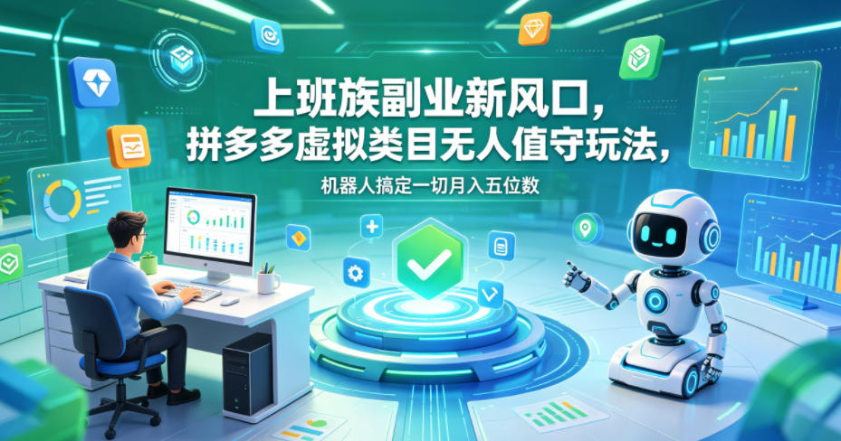 上班族副业新风口，拼多多虚拟类目无人值守玩法，机器人搞定一切月入五位数【揭秘】-优优云网创