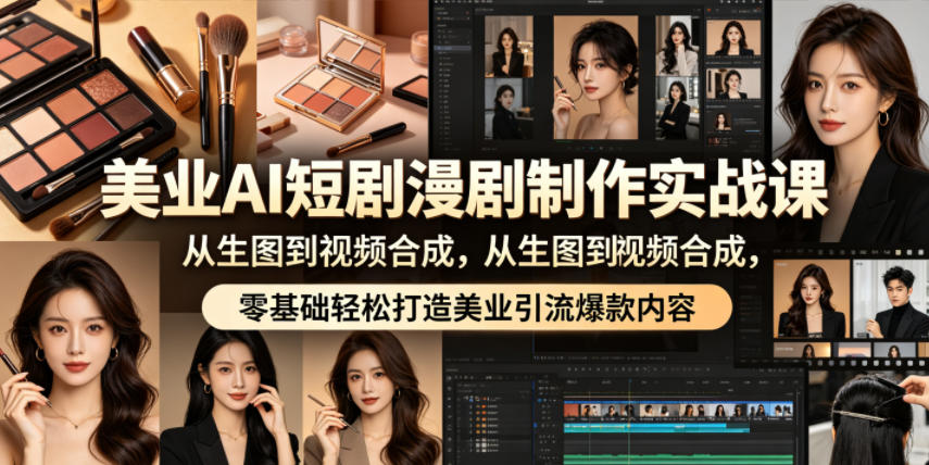 美业AI短剧漫剧制作实战课，从生图到视频合成，零基础轻松打造美业引流爆款内容-优优云网创