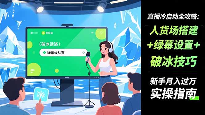 直播冷启动全攻略:人货场搭建+绿幕设置+破冰技巧,新手月入过万实操指南-优优云网创