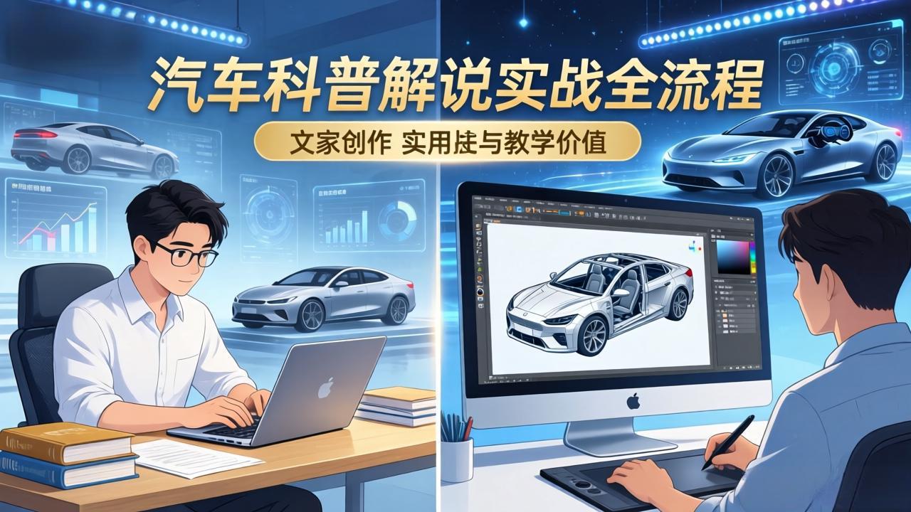 抖音汽车科普解说实战:文案+动画+画面处理+去水印全流程,打造专业汽车科普视频-优优云网创