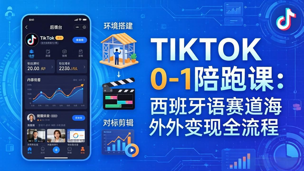 TIKTOK 0-1 陪跑课:从环境搭建到刷对标剪辑,西班牙语赛道海外变现全流程-优优云网创
