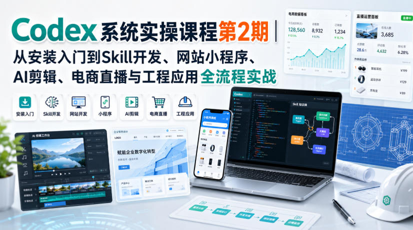 Codex系统实操课程第2期|从安装入门到Skill开发、网站小程序、AI剪辑、电商直播与工程应用全流程实战-思丰网赚