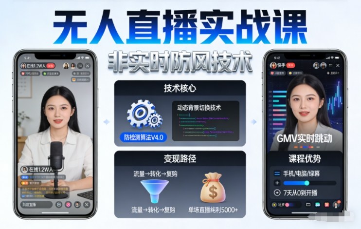 宝子哥无人直播实战课，非实时防风技术，聚焦抖音快手等平台直播带货，轻松开启直播变现之路(更新2026年3月底)-优优云网创