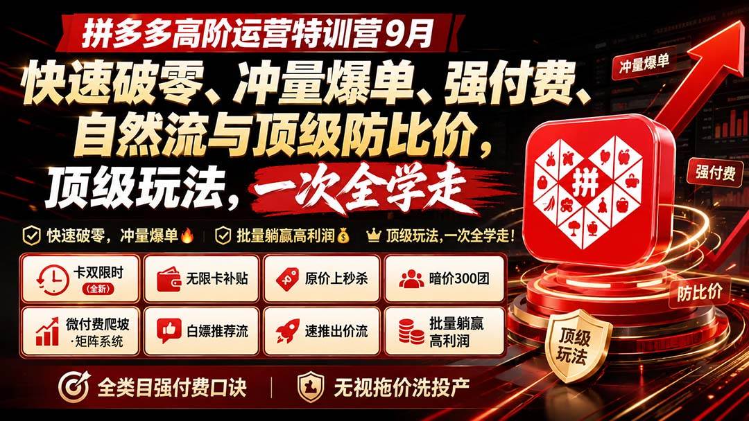 (20155期)拼多多高阶运营特训营9月:快速破零、冲量爆单、强付费、自然流与顶级防比价, 顶级玩法,一次全学走-思丰网赚