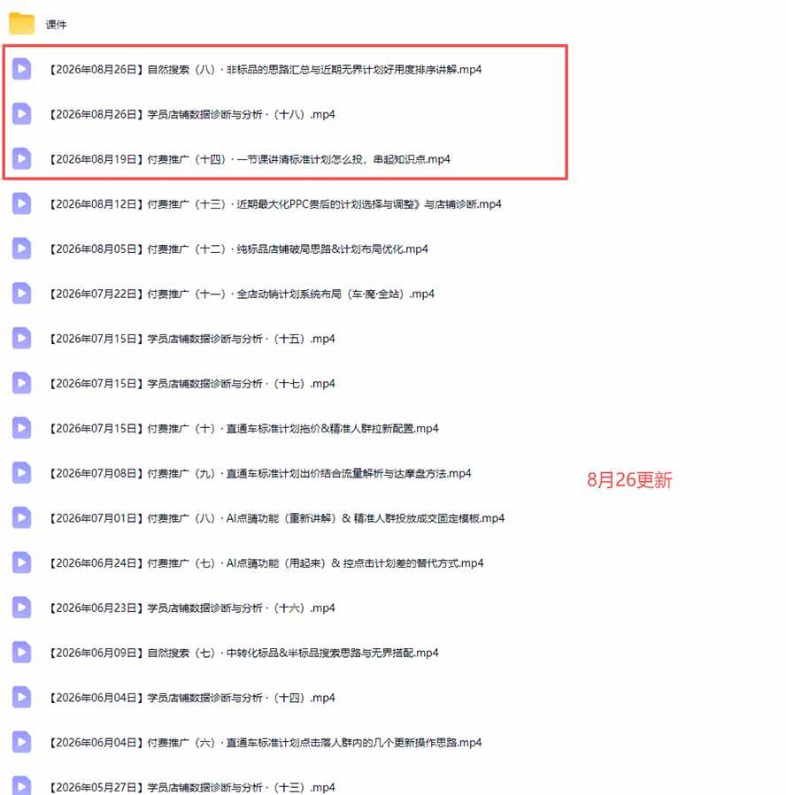 (20094期)2026淘宝电商终局之战VIP课-更新:自然搜索+直通车+无界+精准人群,系统掌握测款动销与全店推广布局方法-思丰网赚