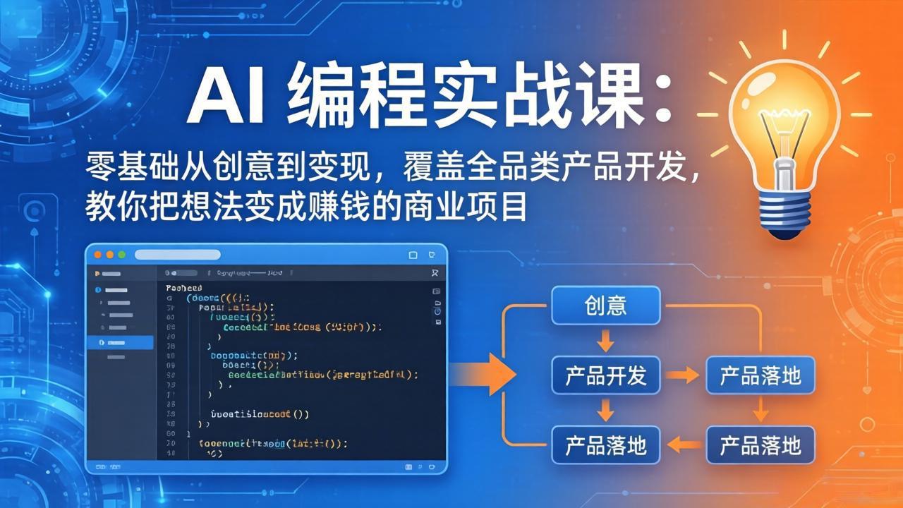 AI编程实战课-第三期-5月19更新：零基础从创意到变现，覆盖全品类产品开发，把想法变成赚钱项目-优优云网创