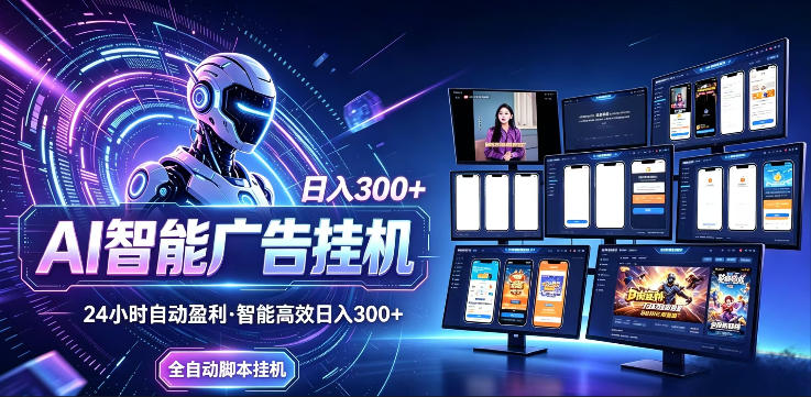 AI智能广告挂G项目,无需人工,单机稳定日入200+,可矩阵放大,24小时不间断刷广告賺收益【揭秘】