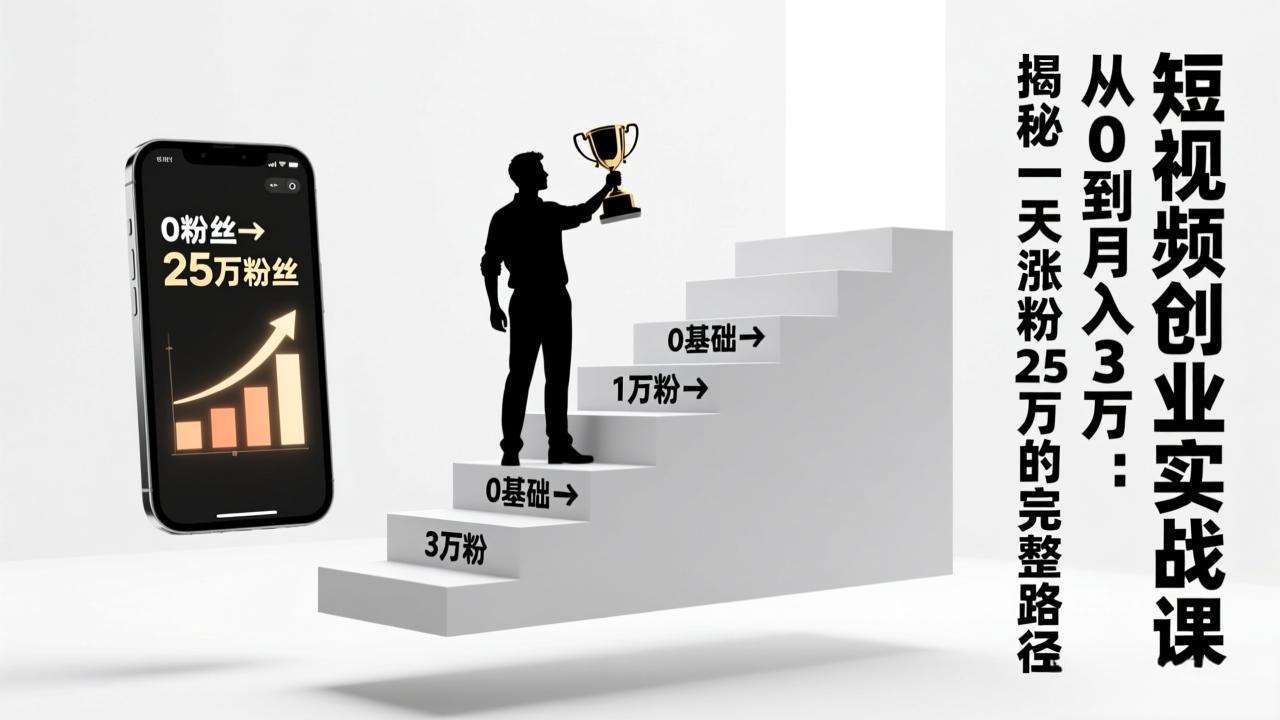 短视频创业实战课:从0到月入3万:揭秘一天涨粉25万的完整路径-优优云网创