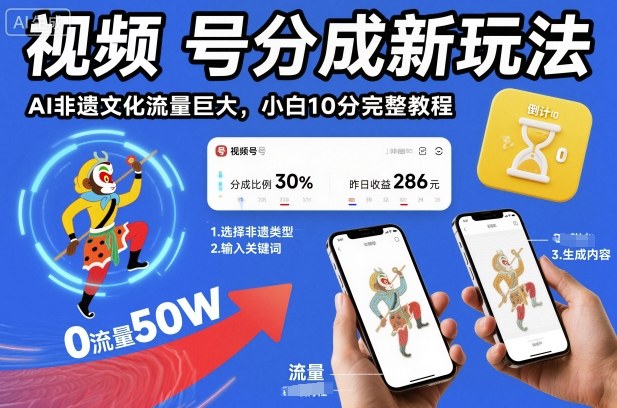 视频号分成新玩法,AI非遗文化流量巨大,小白10分钟搞定,完整教程-优优云网创