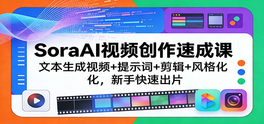 SoraAI视频创作速成课：文本生成视频+提示词+剪辑+风格化，新手快速出片-优优云网创