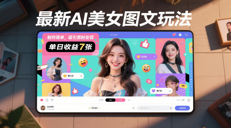 最新AI美女图文玩法，制作简单，吸引男粉变现，单天收益7张-优优云网创