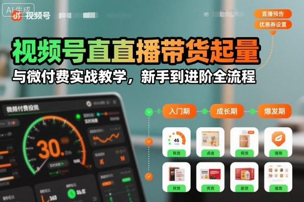 视频号直播带货起量与微付费实战教学,新手到进阶全流程-优优云网创