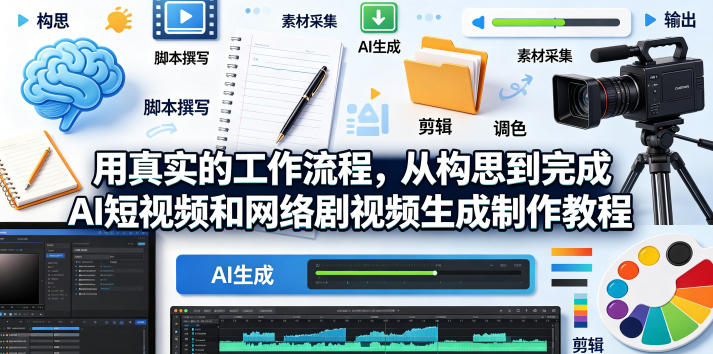 用真实的工作流程,从构思到完成AI短视频和网络剧视频生成制作教程-中英字幕-优优云网创