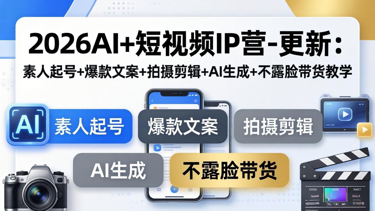 2026AI+短视频IP营-更新:素人起号+爆款文案+拍摄剪辑+AI生成+不露脸带货教学-优优云网创