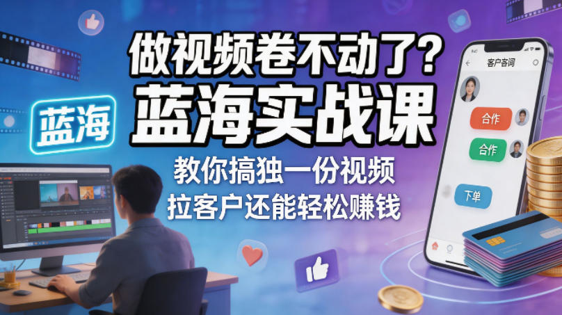 做视频卷不动了？蓝海实战课教你搞独一份视频，拉客户还能轻松賺钱！【原创双语字幕】-优优云网创