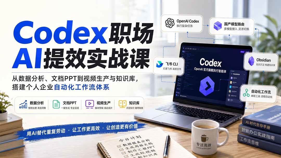 (20057期)Codex职场AI提效实战课:从数据分析、文档PPT到视频生产与知识库,搭建个人企业自动化工作流体系-思丰网赚