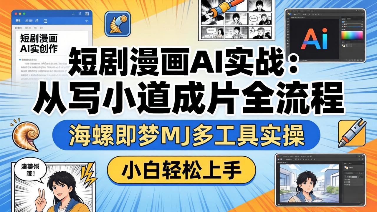 短剧漫画AI实战:从写小说到成片全流程,海螺即梦MJ多工具实操,小白轻松上手-优优云网创