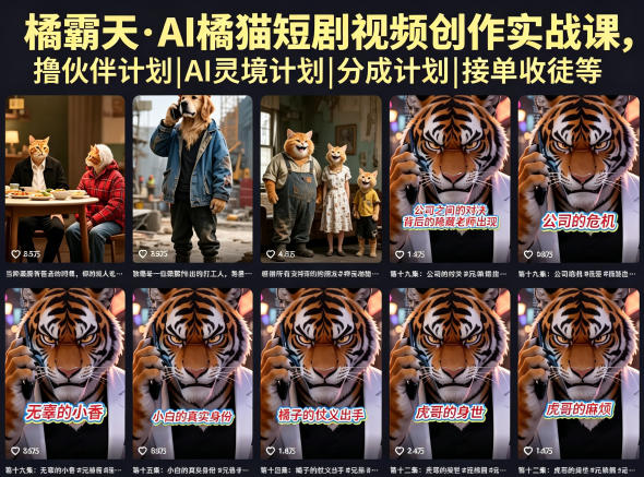 橘霸天·AI橘猫短剧视频创作实战课，撸伙伴计划|AI灵境计划|分成计划|接单收徒等-优优云网创
