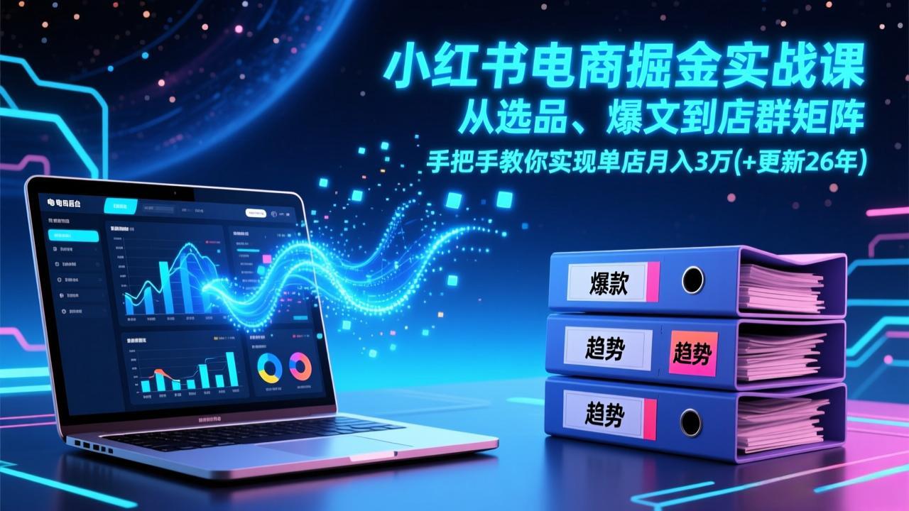 小红书电商掘金实战课,从选品、爆文到店群矩阵,手把手教你实现单店月入3万+(更新26年-优优云网创