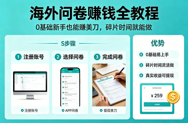 海外问卷賺钱全教程,0基础新手也能賺美刀,碎片时间就能做-优优云网创