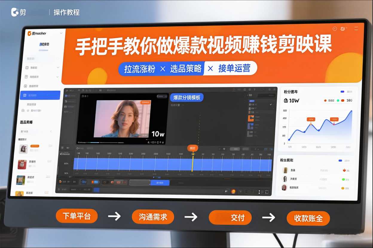 手把手教你做爆款视频赚钱剪映课,手把手教学拉流涨粉、选品策略和接单运营(更新2026)-优优云网创