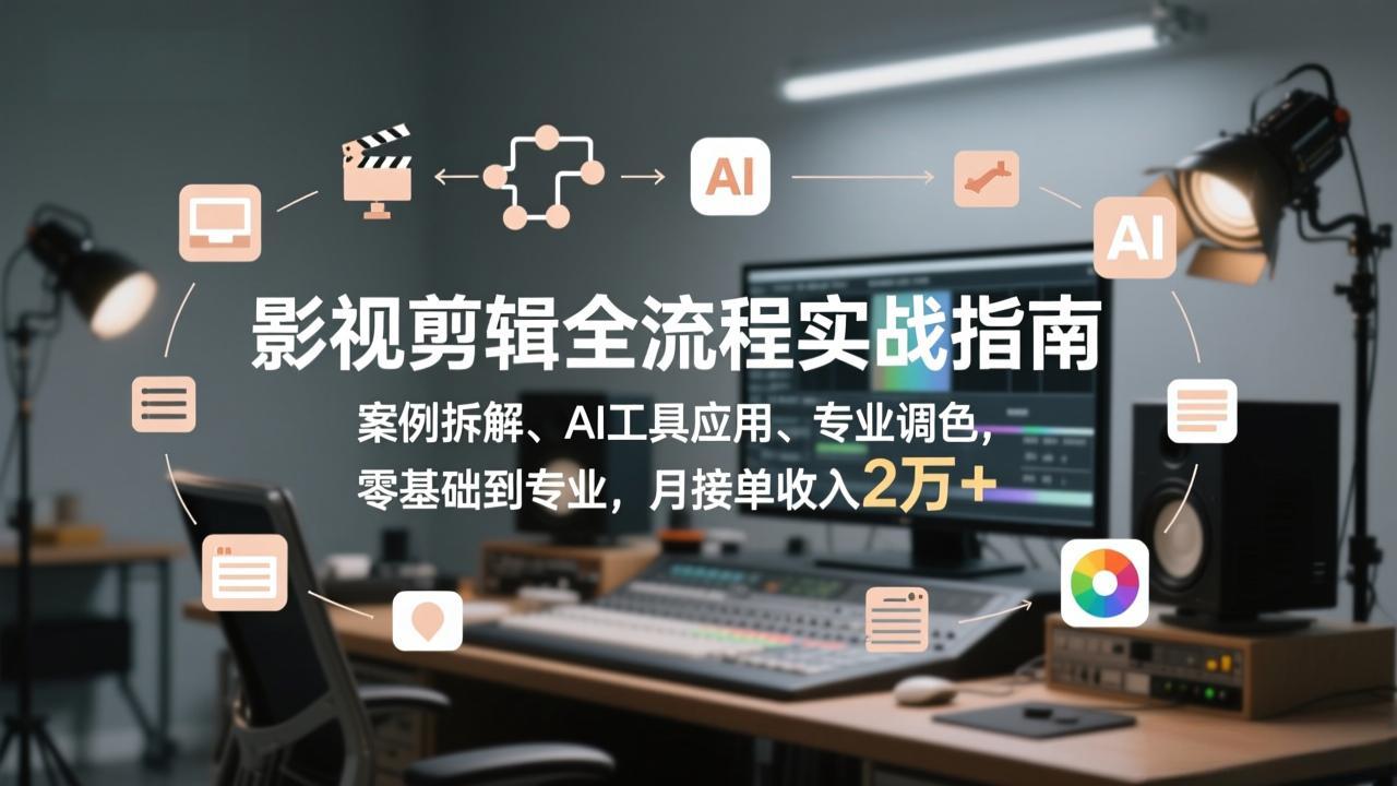 影视剪辑全流程实战指南,案例拆解、AI工具应用、专业调色,零基础到专业,月接单收入2万+-优优云网创