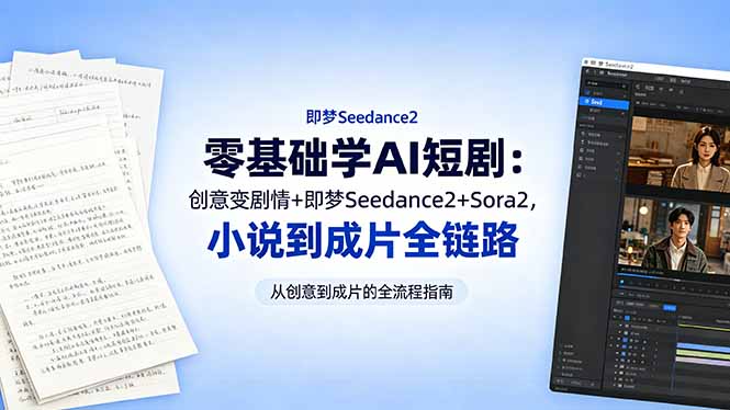 零基础学AI短剧:创意变剧情+即梦Seedance2+Sora2,小说到成片全链路-优优云网创