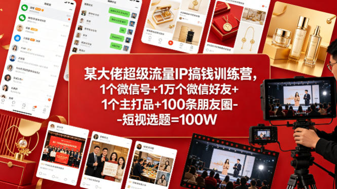 某大佬超级流量IP搞钱训练营,1个微信号+1万个微信好友+1个主打品+100条朋友圈-短视选题=100W-优优云网创
