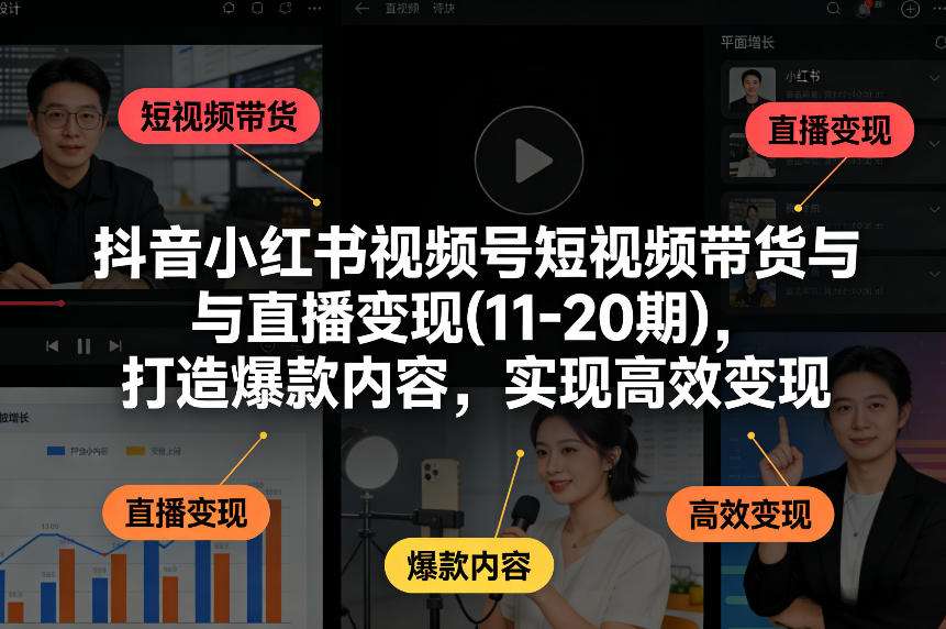 抖音小红书视频号短视频带货与直播变现(10-21期),打造爆款内容,实现高效变现(更新05月08日)-优优云网创