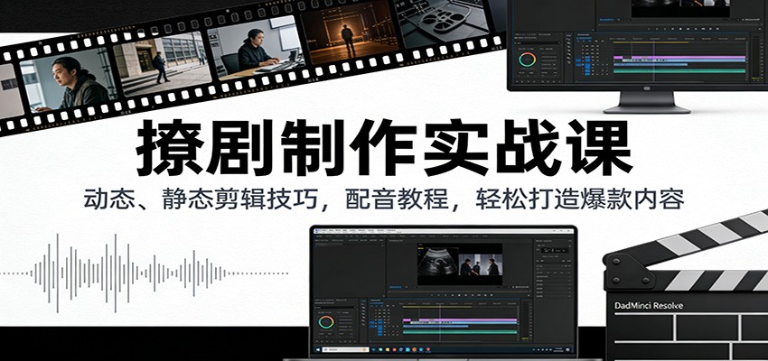 撩剧制作实战课：动态、静态剪辑技巧，配音教程，轻松打造爆款内容-优优云网创