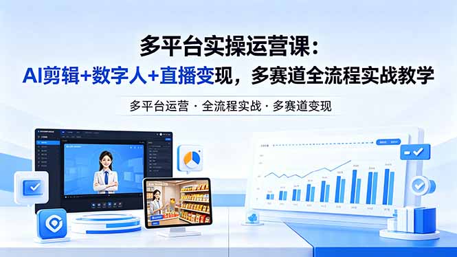 某团队多平台实操运营课-更新26年4月20:AI剪辑+数字人+直播变现,多赛道全流程实战教学-优优云网创