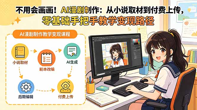 不用会画画!AI漫剧制作:从小说取材到付费上传,零基础手把手教学变现路径-优优云网创