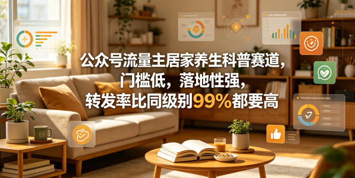 公众号流量主居家养生科普赛道,门槛低,落地性强,转发率比同级别99%都要高