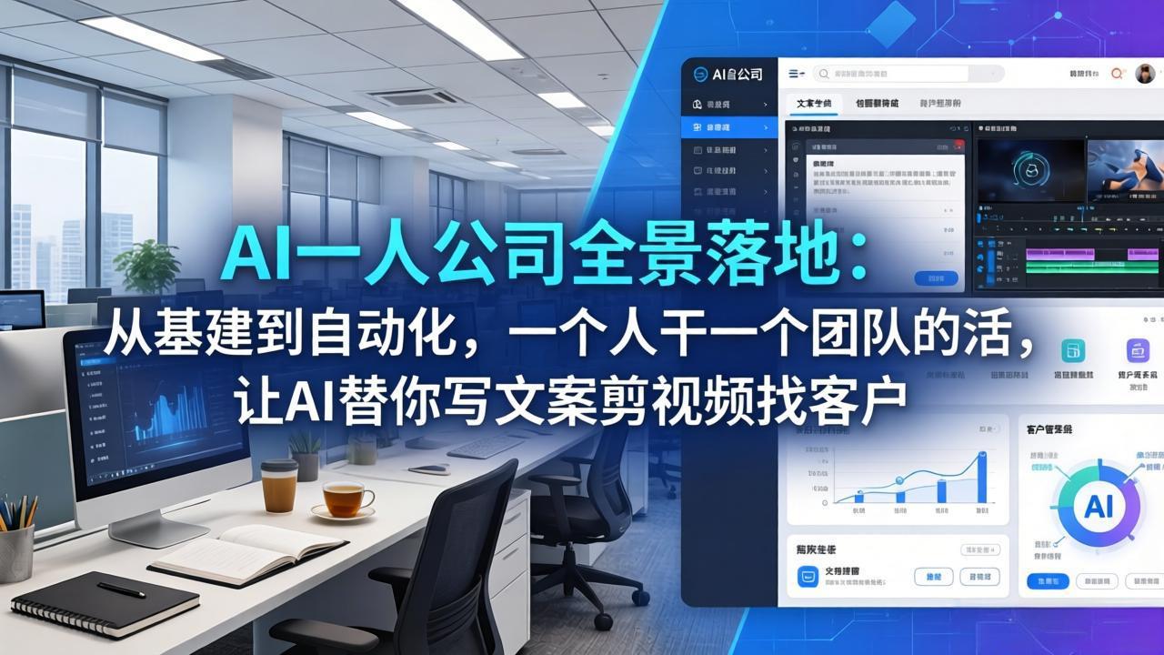 AI一人公司全景落地:从基建到自动化,一个人干一个团队的活,让AI替你写文案剪视频找客户-优优云网创