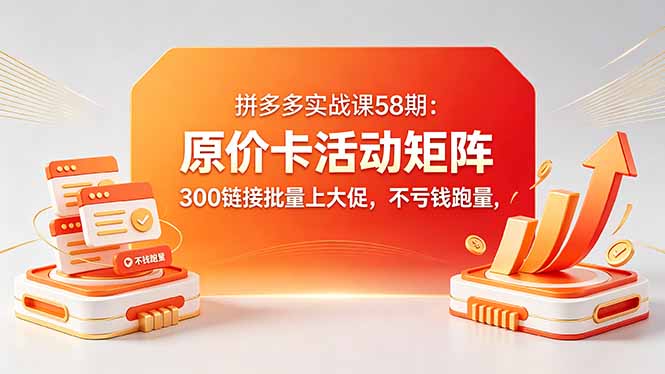拼多多实战课58期：原价卡活动矩阵，300链接批量上大促，不亏钱跑量-优优云网创