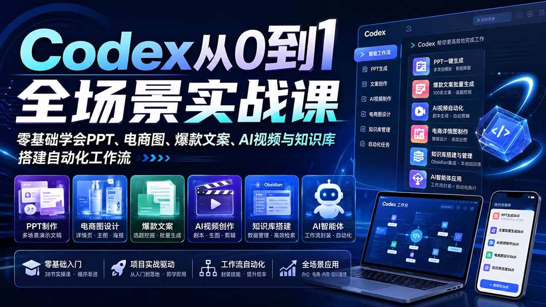 (20041期)Codex从0到1全场景实战课:零基础学会PPT、电商图、爆款文案、AI视频与知识库,搭建自动化工作流-思丰网赚
