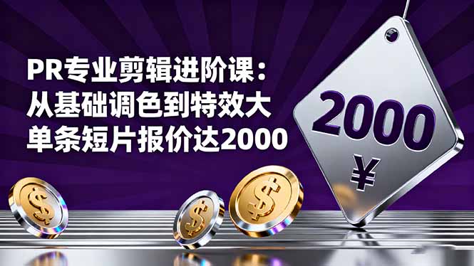 PR专业剪辑进阶课:从基础调色到特效大片的进阶技能,单条短片报价达2000-优优云网创