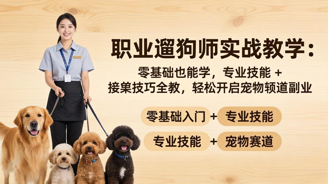 职业遛狗师实战教学:零基础也能学,专业技能 + 接单技巧全教,轻松开启宠物赛道副业-优优云网创